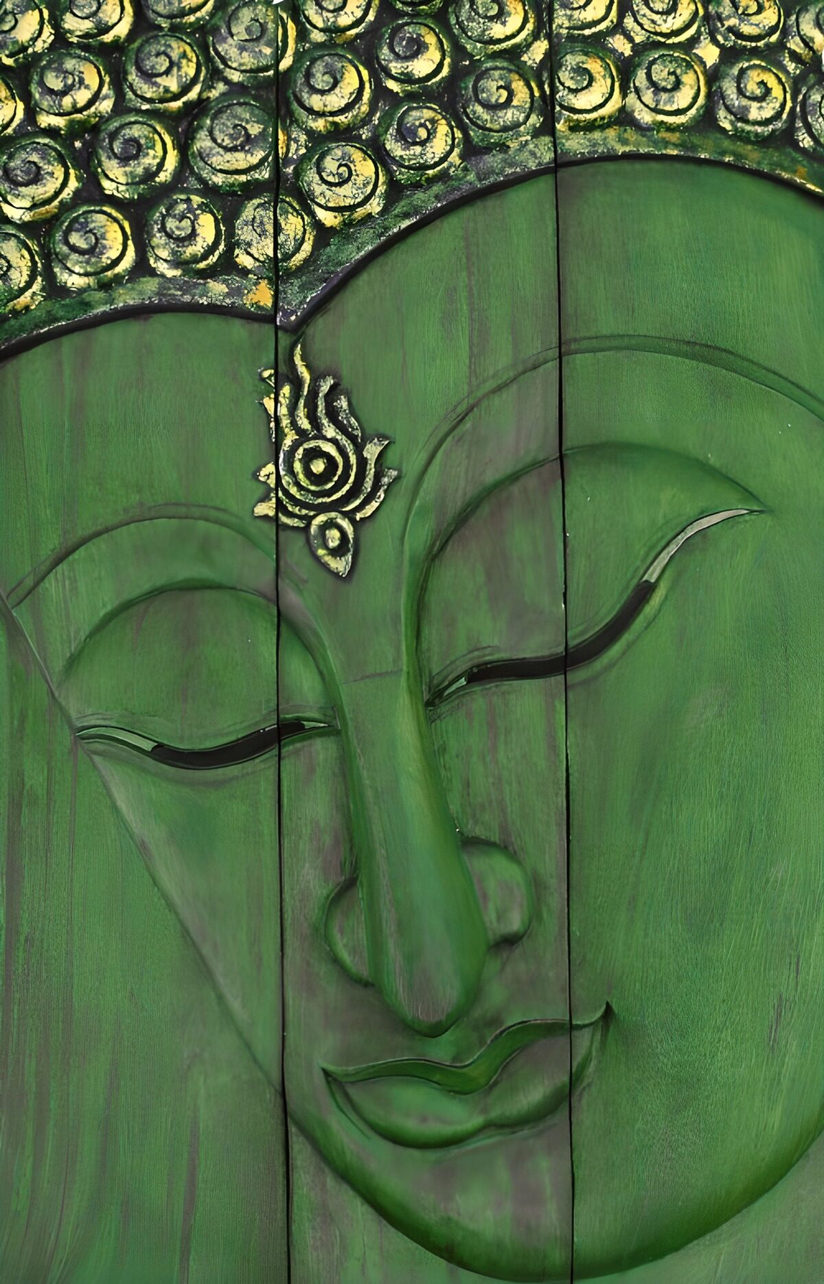 PDGIT5860409: Volto di Buddha in verde e oro