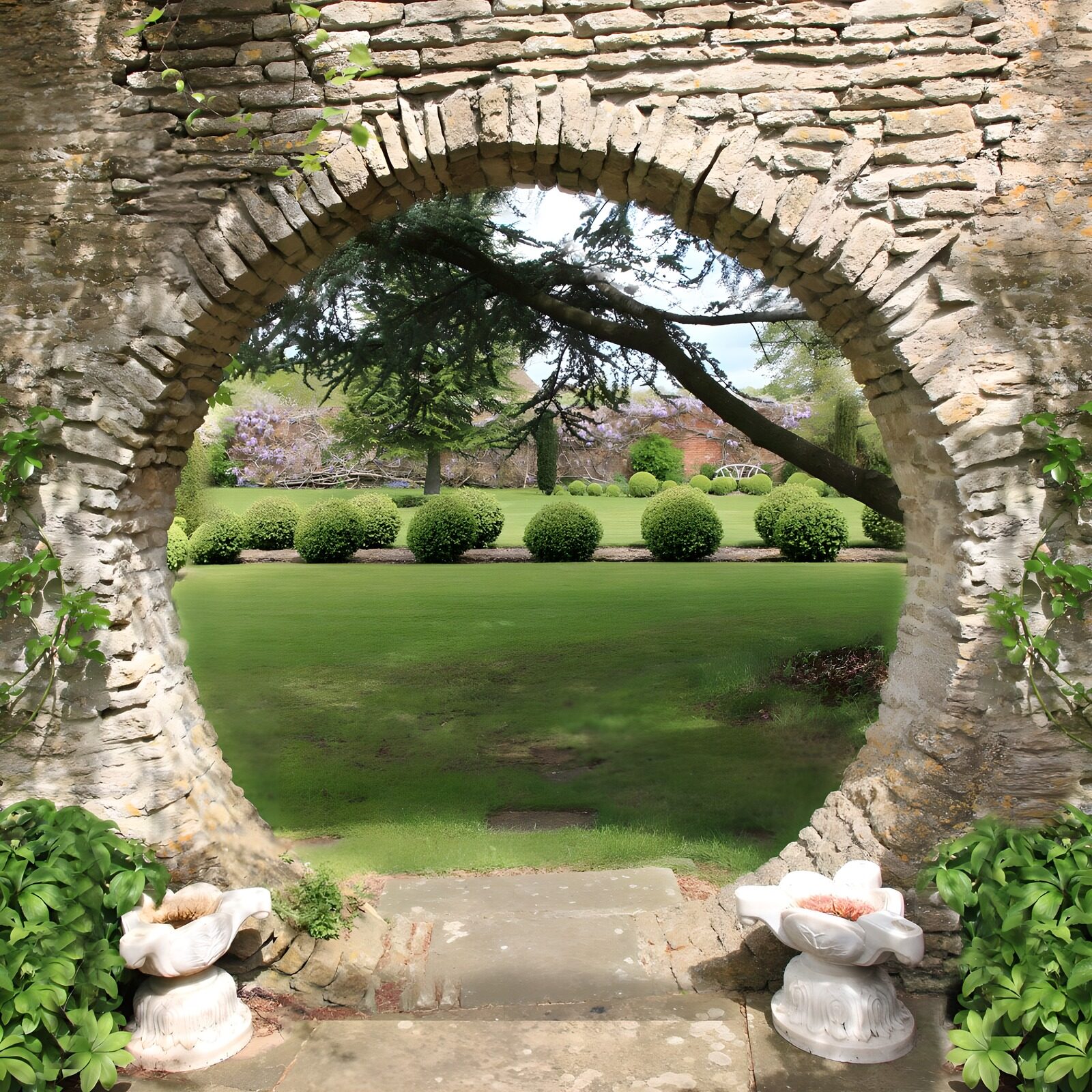 PDGIT1370269: Arco in pietra sul giardino di topiarie