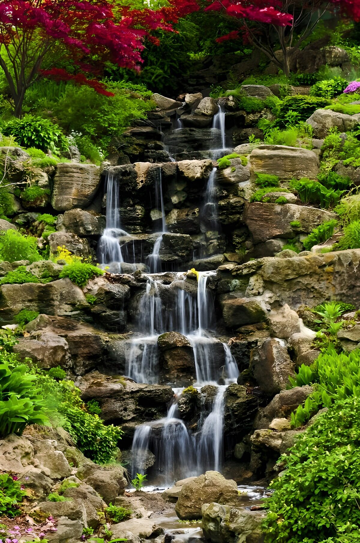 Cascata tra rocce e verde rigoglioso