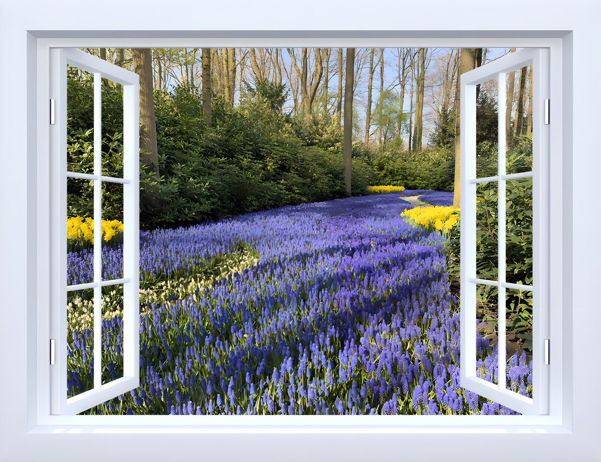 PDGIT6347473: Finestra aperta sui muscari in fiore