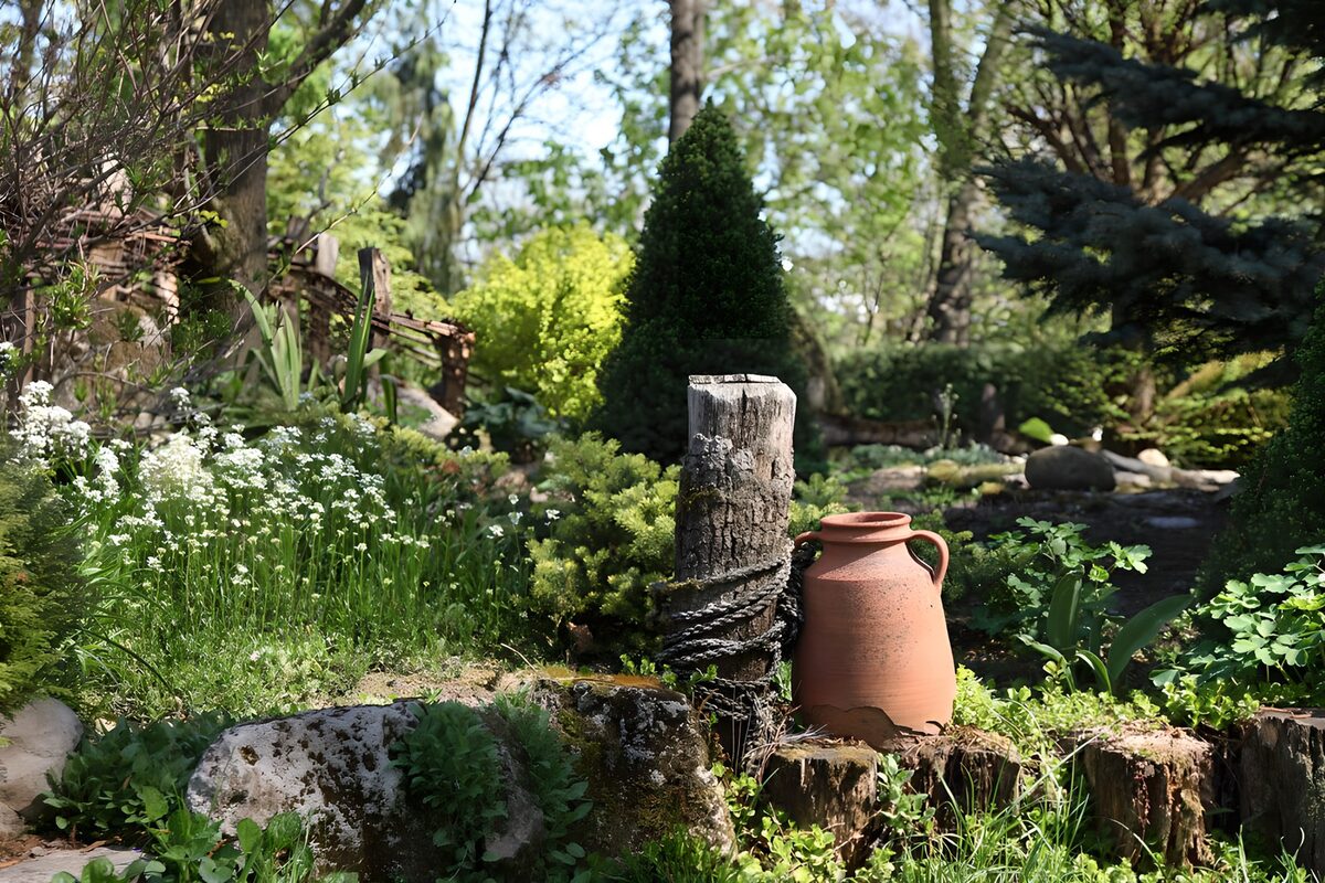 PDGIT5991884: Giardino rustico con vaso in terracotta