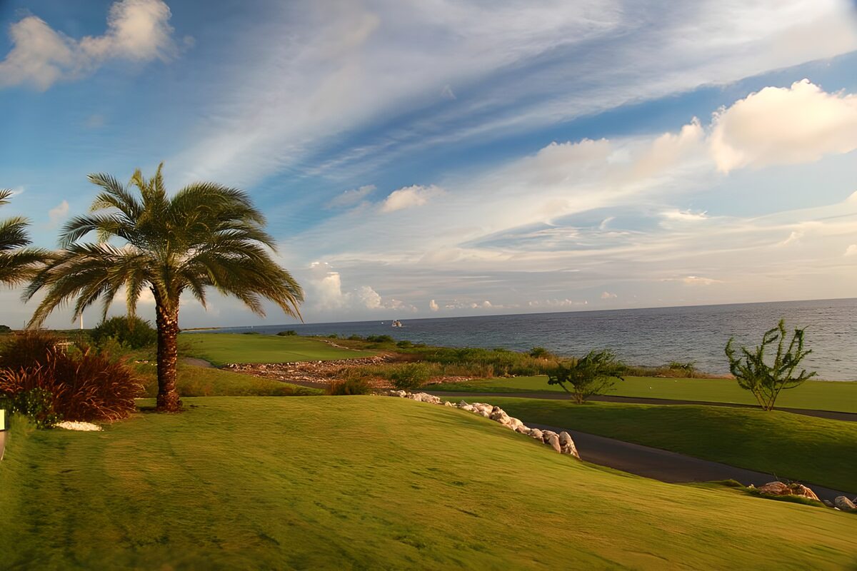 PDGIT4531971: Campo da golf sul mare nella luce calda