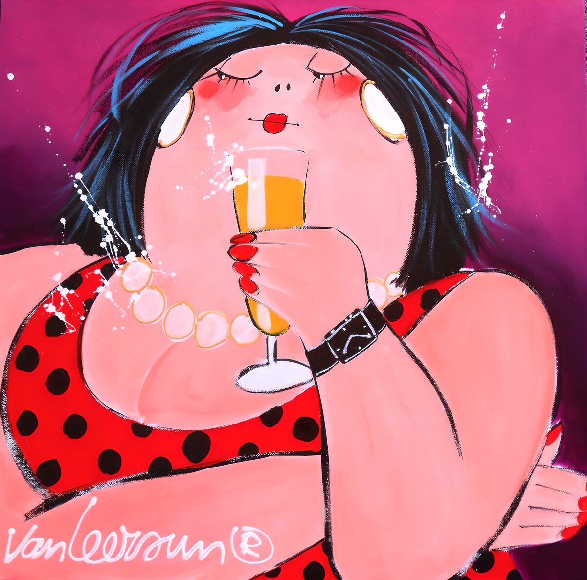 PDGIT7986334: Donna in rosso a pois con cocktail