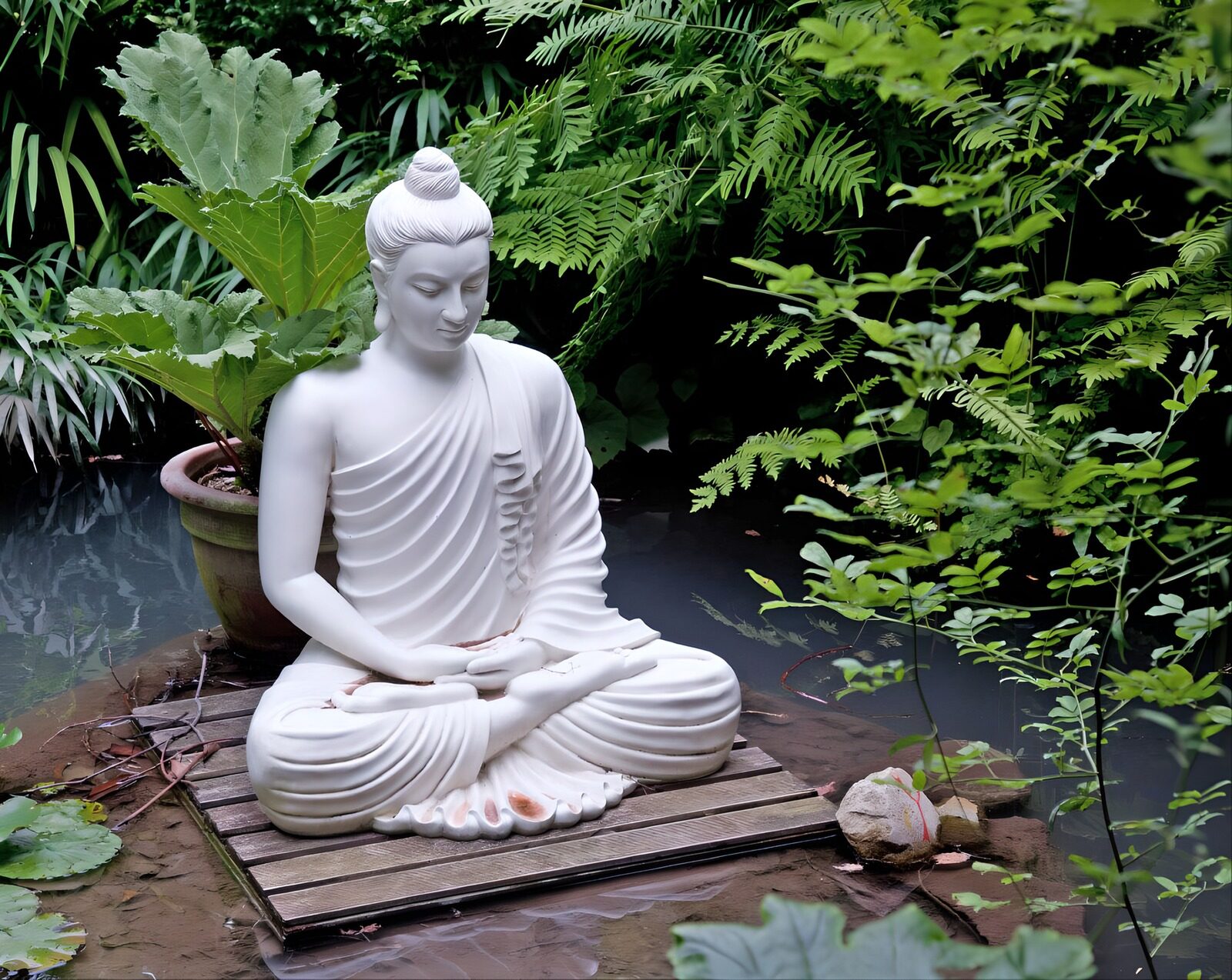 PDGIT1028161: Buddha bianco in meditazione nel verde