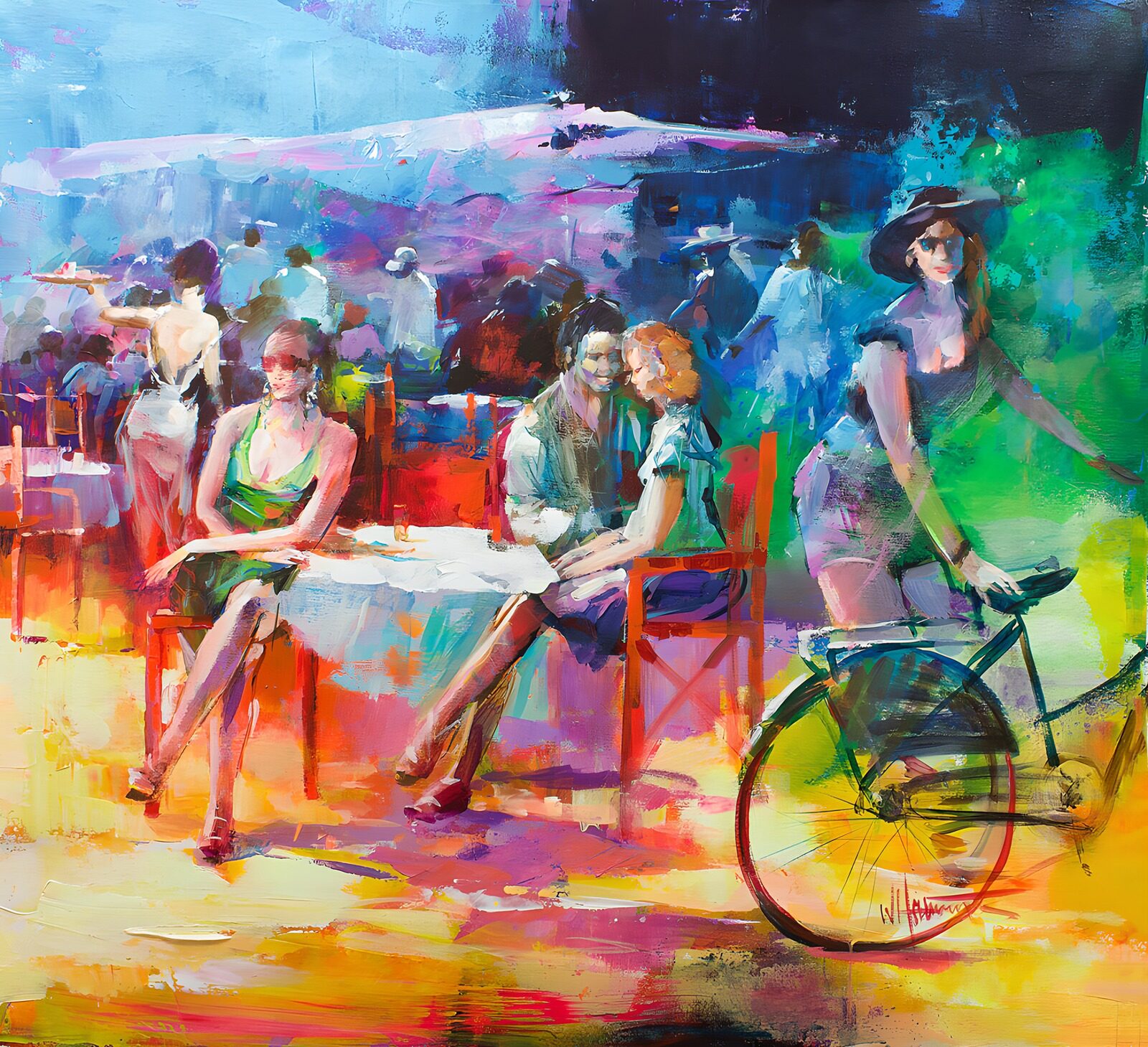 PDGIT9884185: Caffè al sole con donne e bicicletta