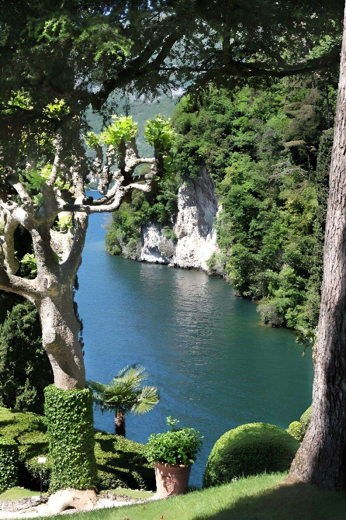 PDGIT2630724: Giardino in ombra sull’acqua turchese