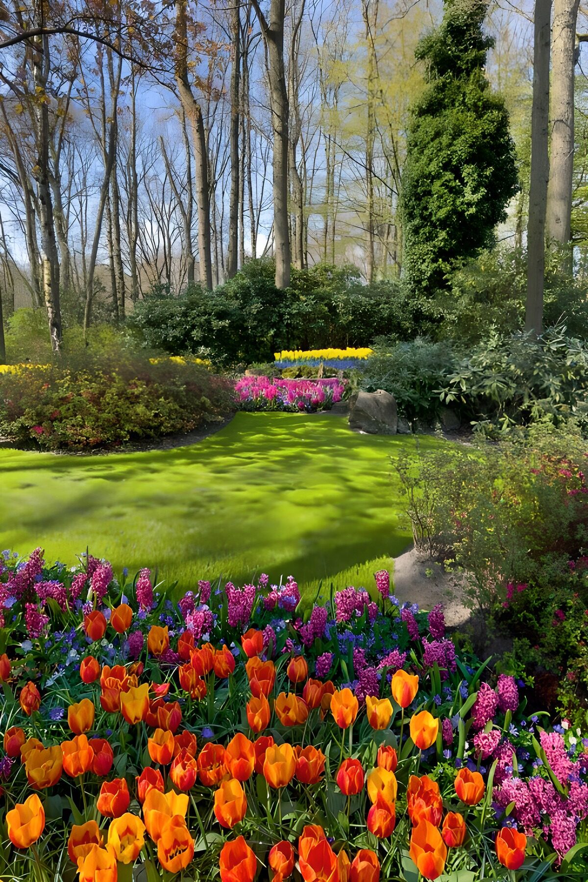 PDGIT8231944: Tulipani e giacinti nel giardino al sole