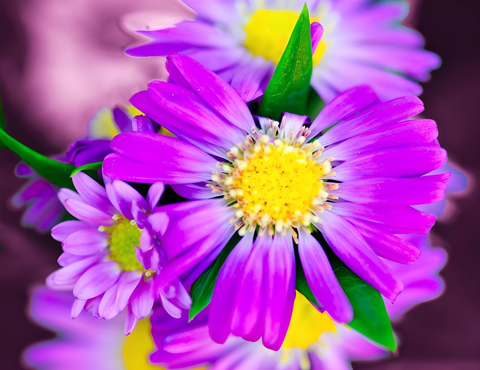 PDGIT1862756: Aster rosa e viola in piena luce