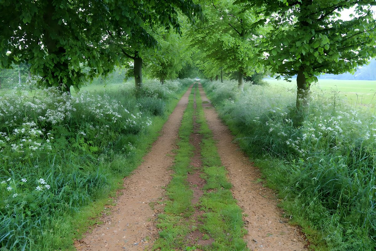 PDGIT9801368: Strada di campagna all’ombra degli alberi