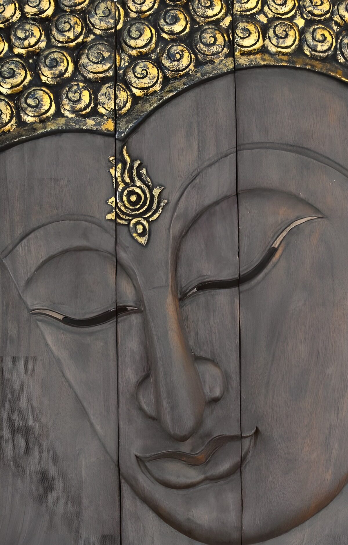PDGIT3063334: Volto di Buddha in legno, occhi chiusi