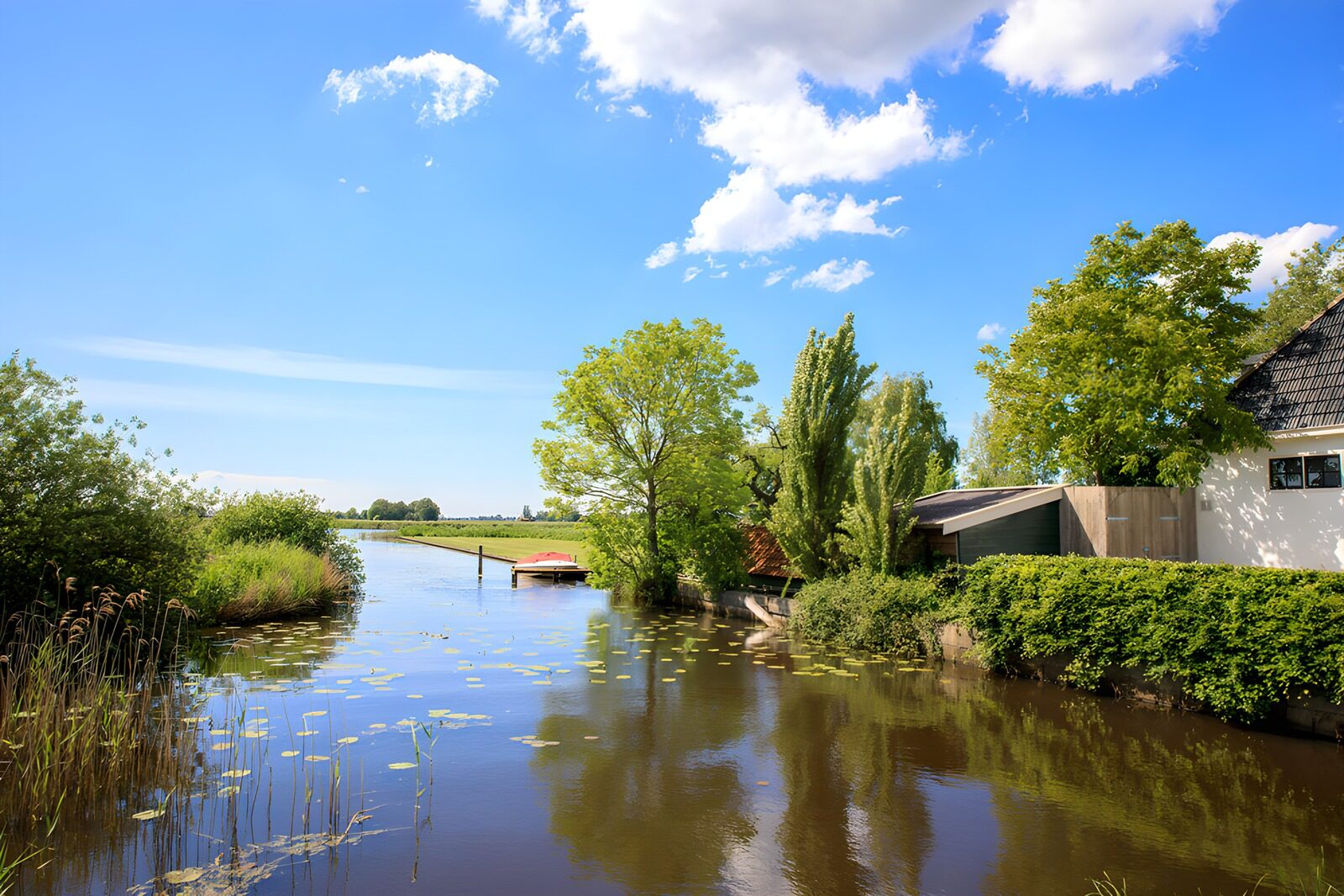 PDGIT5481292: Canale di campagna con casa bianca