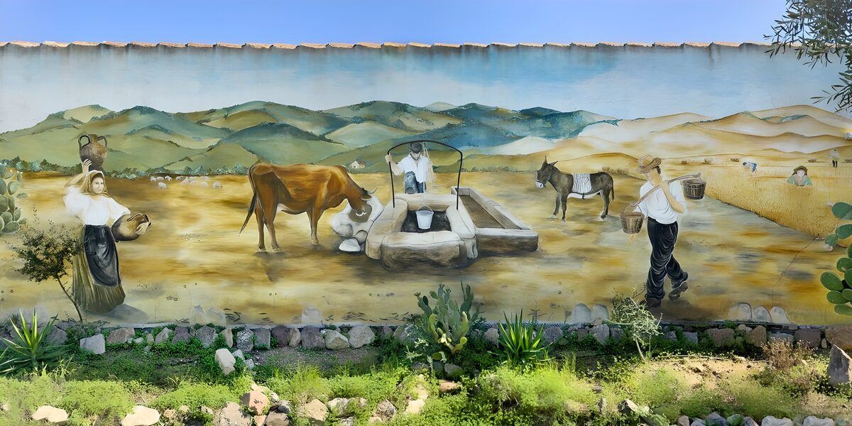 PDGIT8896177: Murale contadino con pozzo e animali
