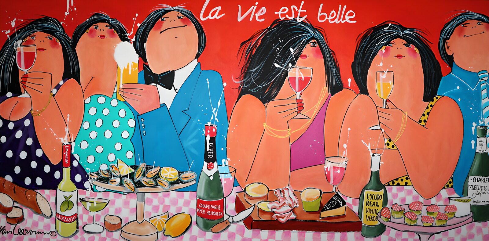 PDGIT4127433: Sei amici a tavola tra vino e sorrisi