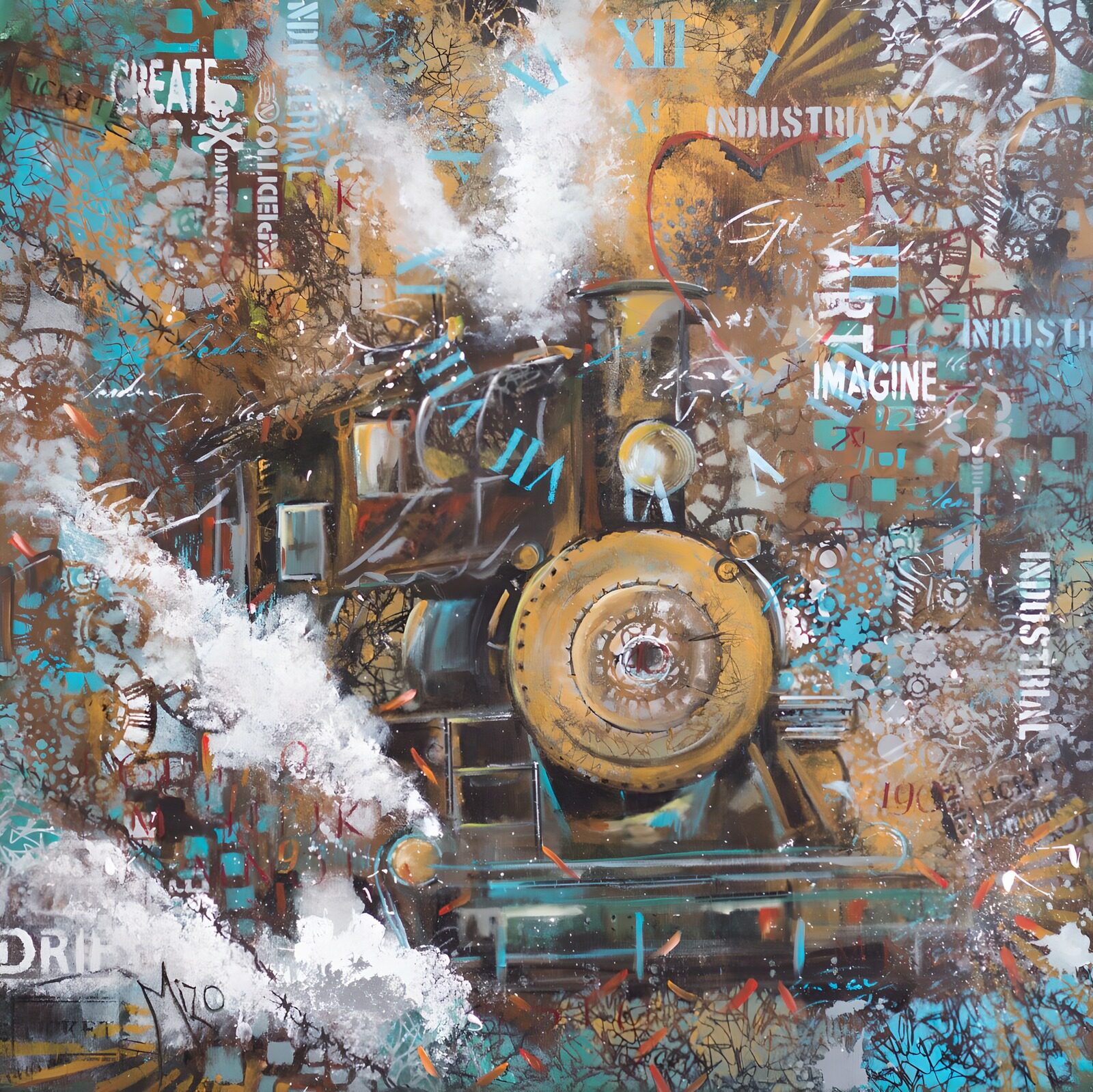PDGIT8471681: Locomotiva a vapore tra i graffiti