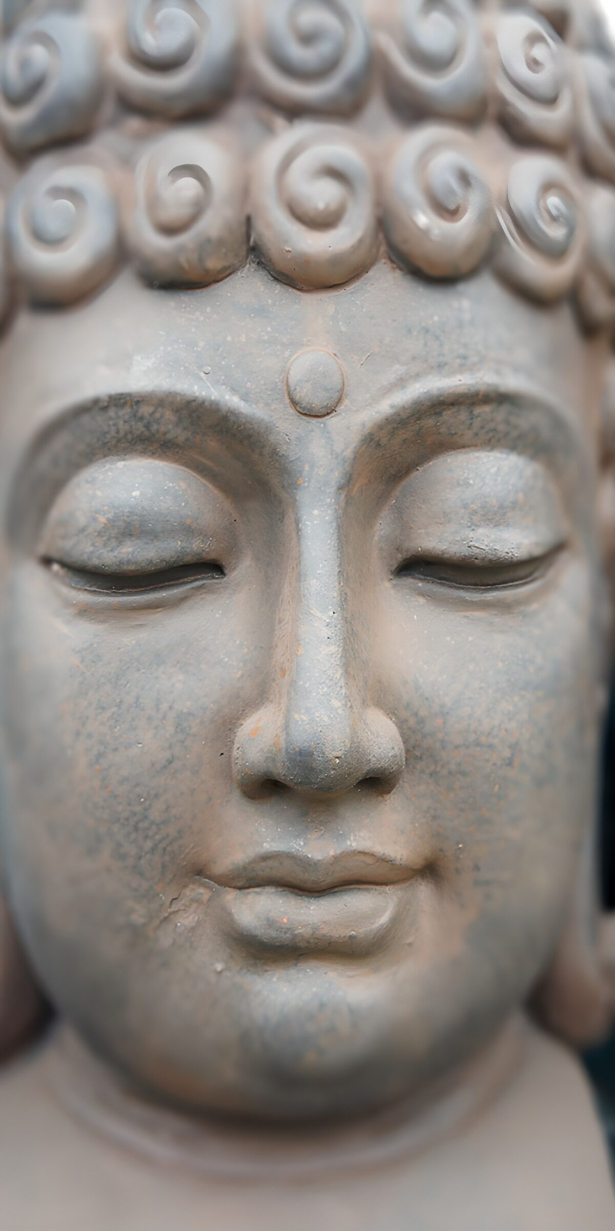 PDGIT6070562: Volto di Buddha in pietra segnata dal tempo