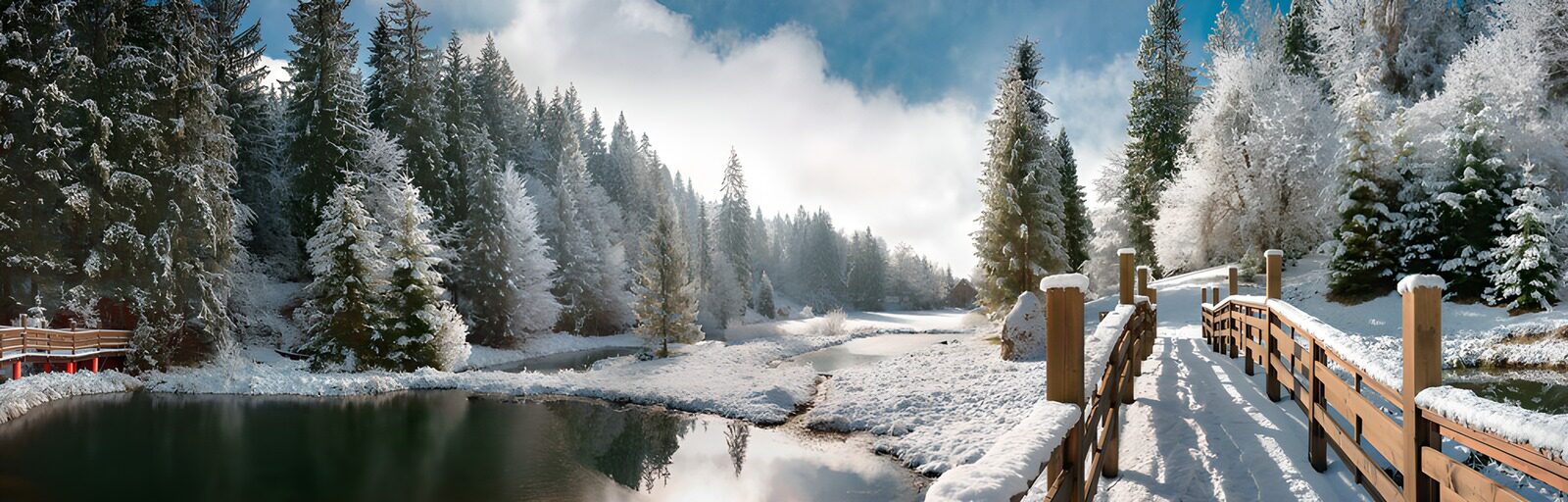 PDGIT2824086: Tra neve e riflessi, il ponte tace