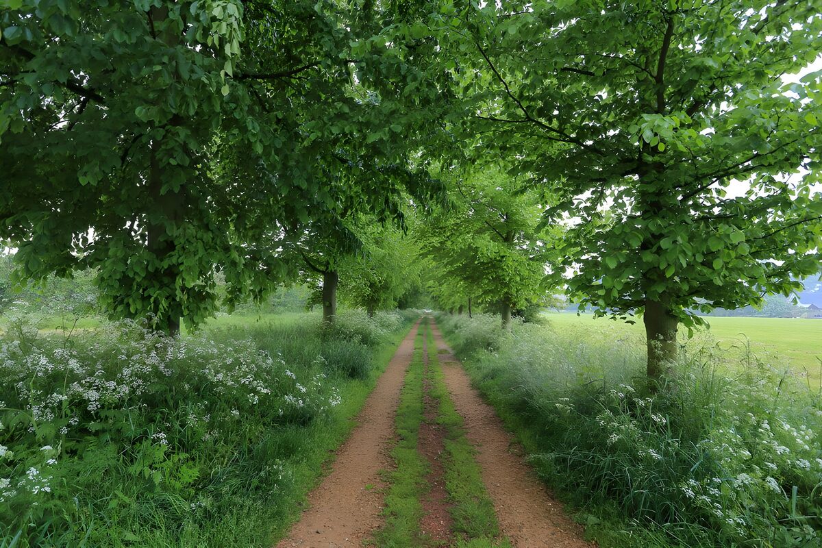 PDGIT4433123: Strada sterrata all’ombra degli alberi