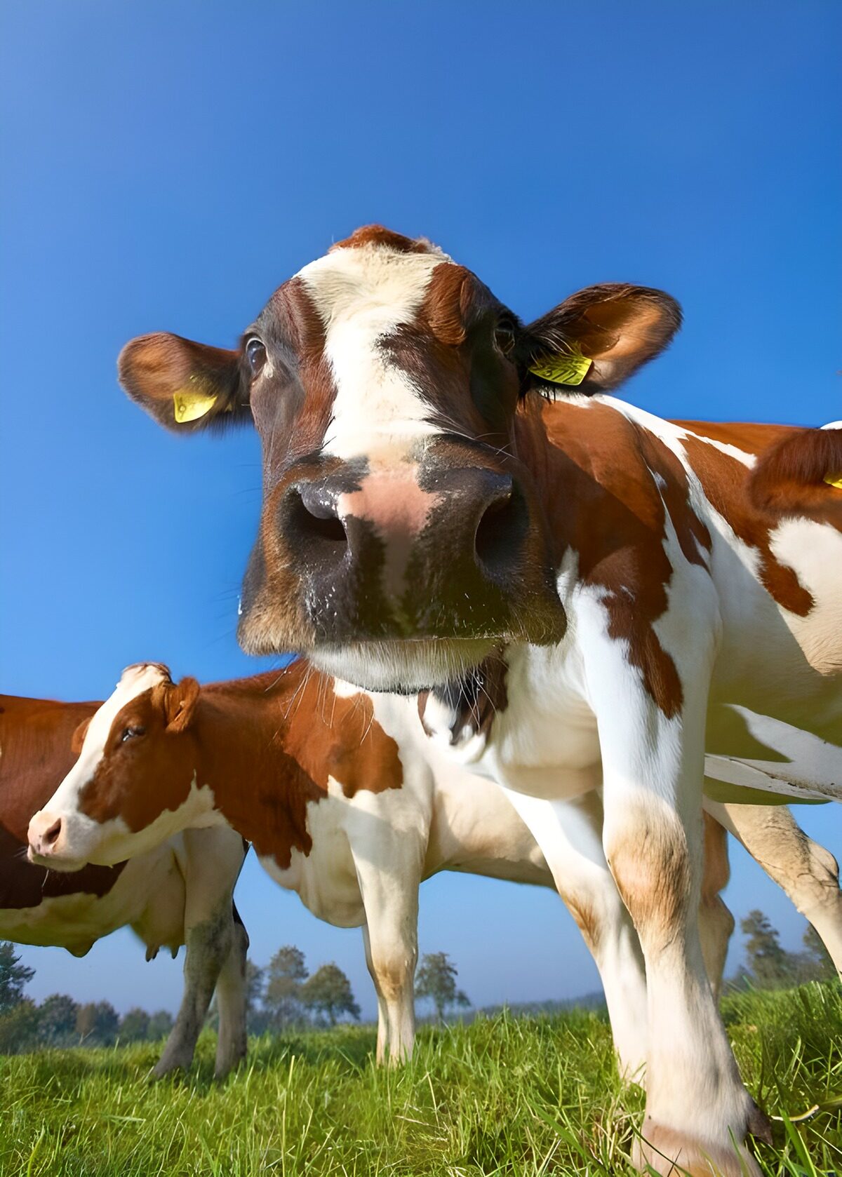PDGIT4599299: Mucca in primo piano tra erba e cielo