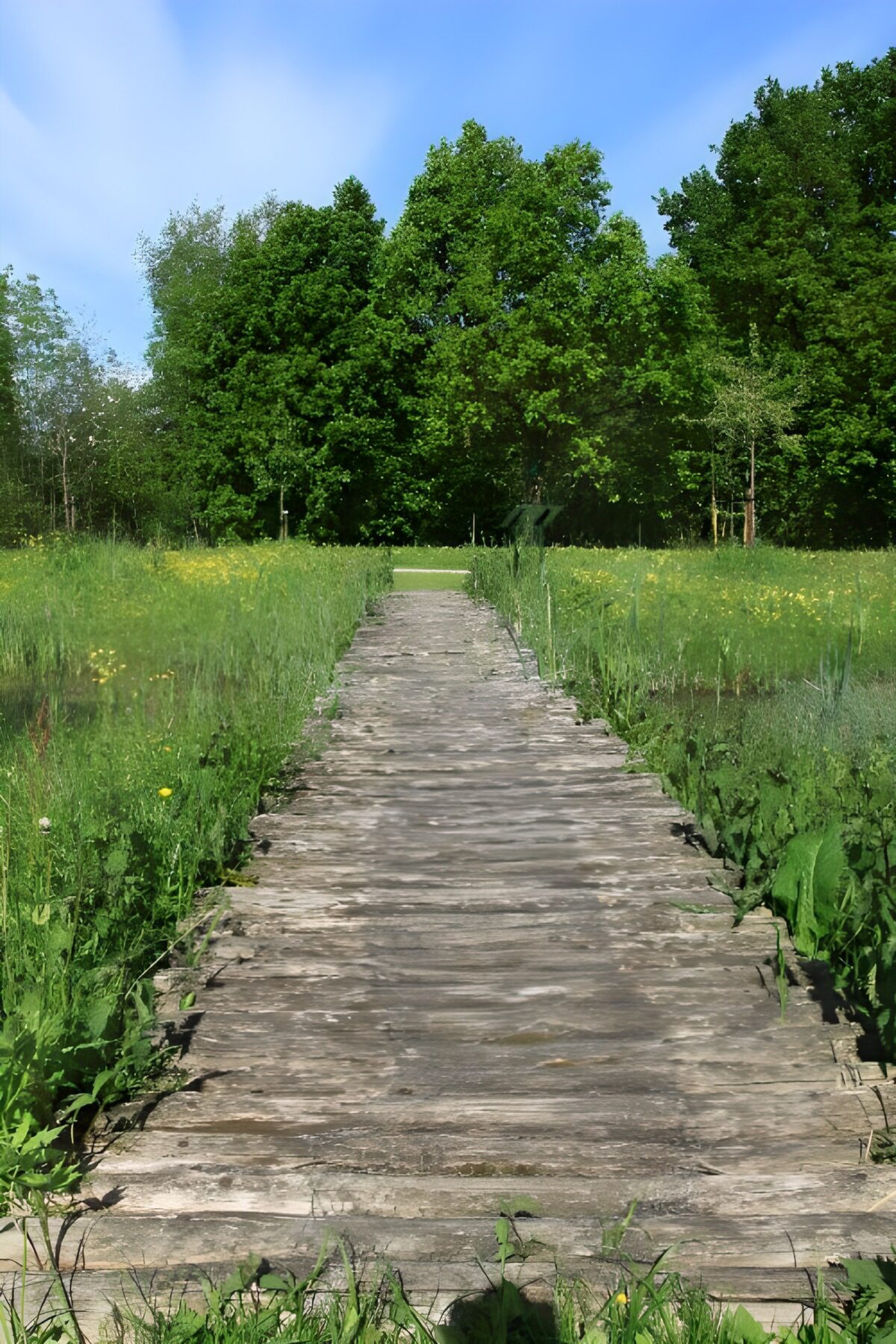 PDGIT9014573: Passerella in legno nel verde estivo