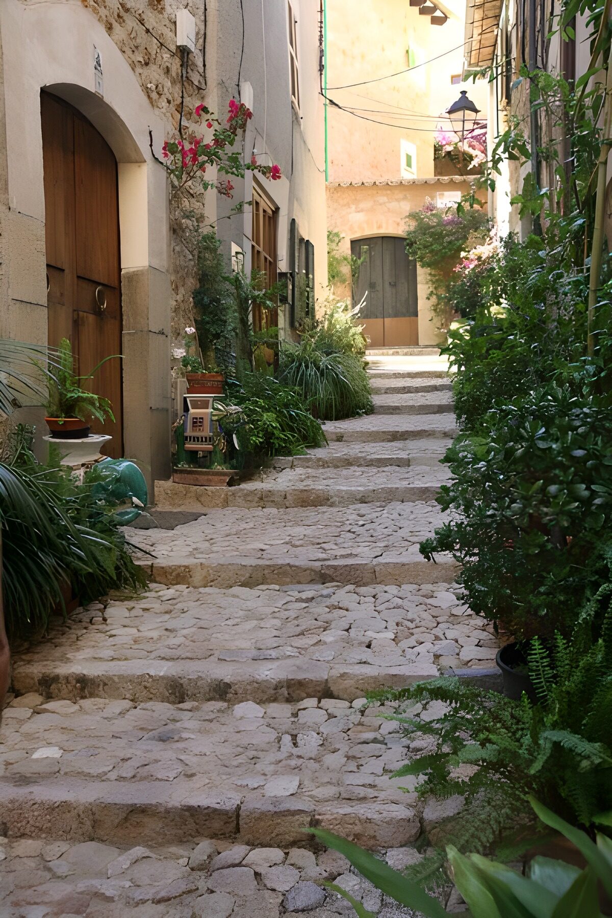 PDGIT5941851: Vicolo in salita tra pietra e fiori