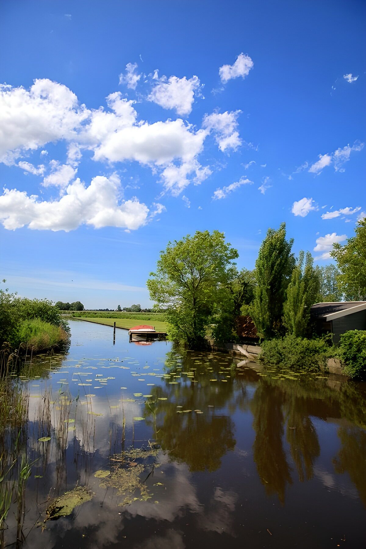 Canale con ninfee e barca all’ormeggio