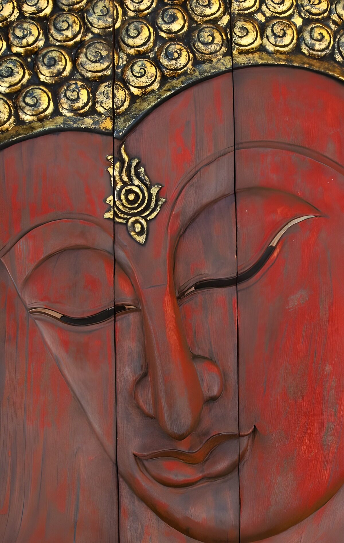 PDGIT1732180: Volto di Buddha scolpito nel legno rosso