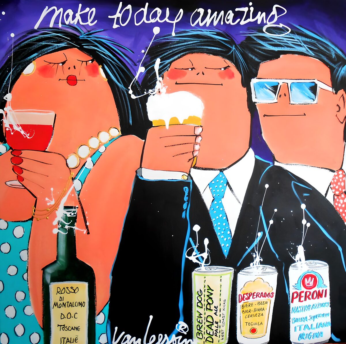 PDGIT6527972: Tre figure pop art tra vino e birra