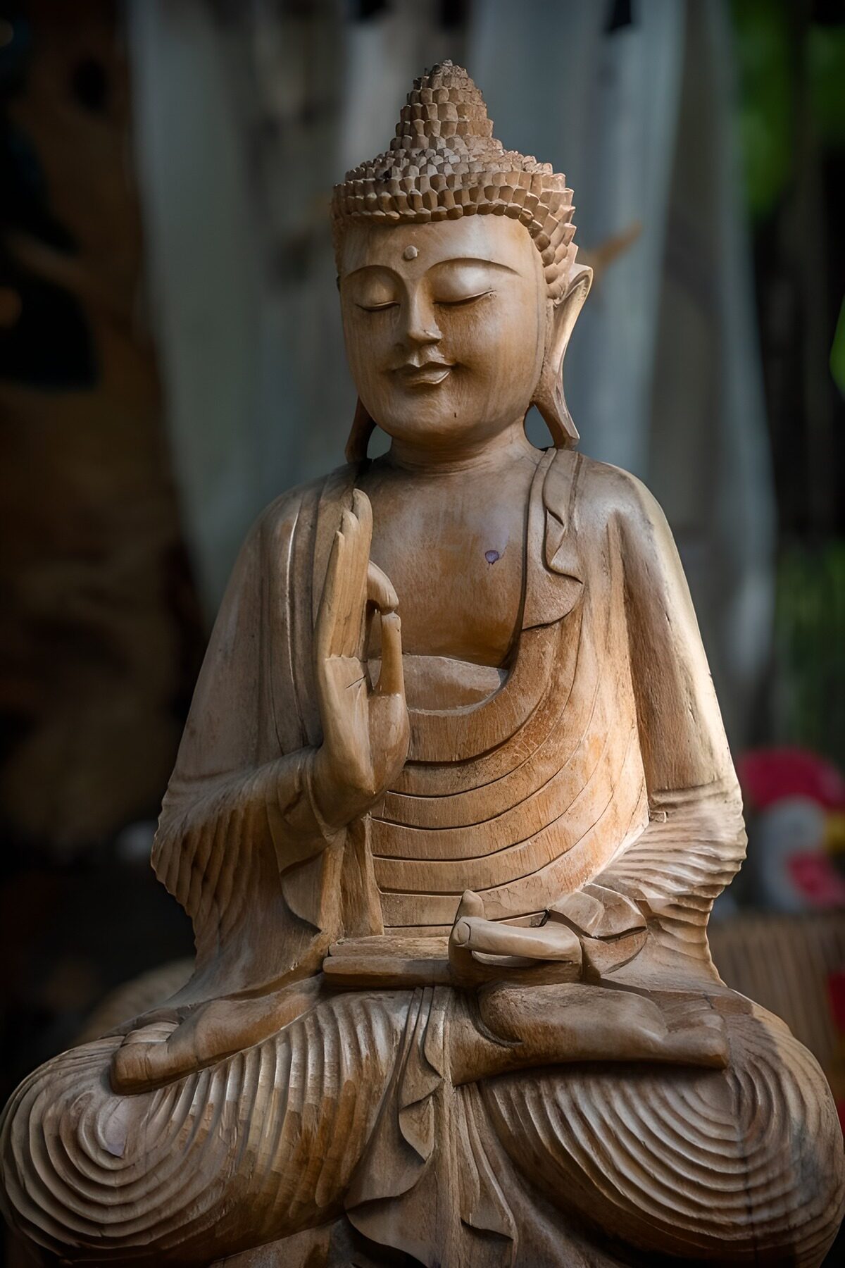 PDGIT1316070: Buddha in legno, un sorriso di calma