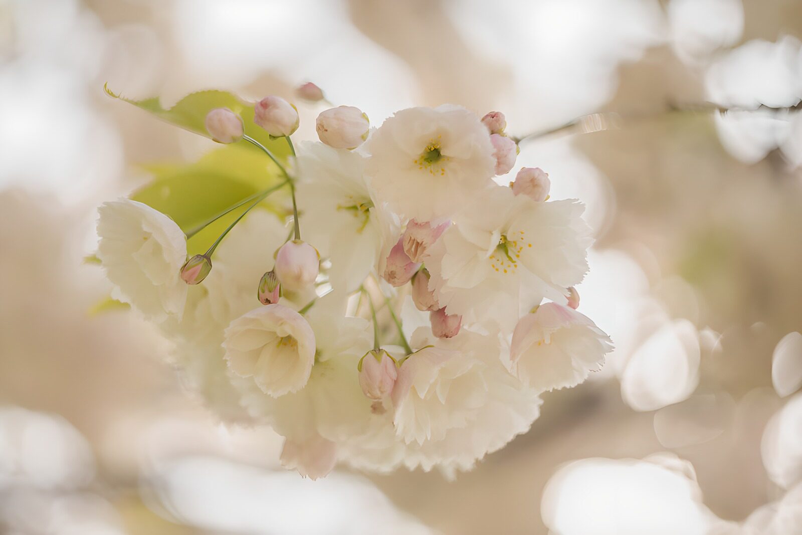 PDGIT6950523: Fiori bianchi e boccioli rosa in controluce