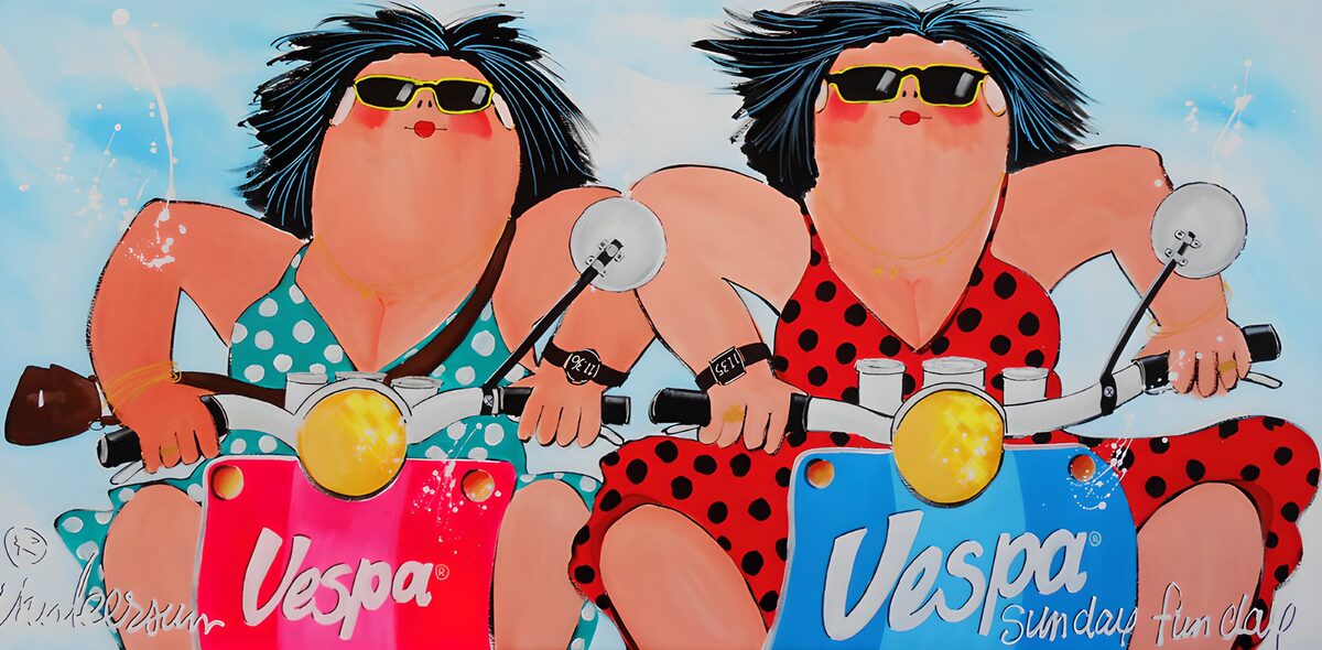 PDGIT3014527: Due amiche in scooter, stile retrò