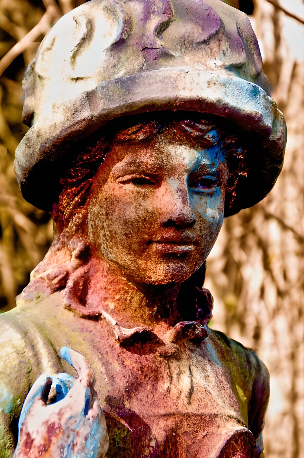 PDGIT8359180: Statua con cappello e patina multicolore