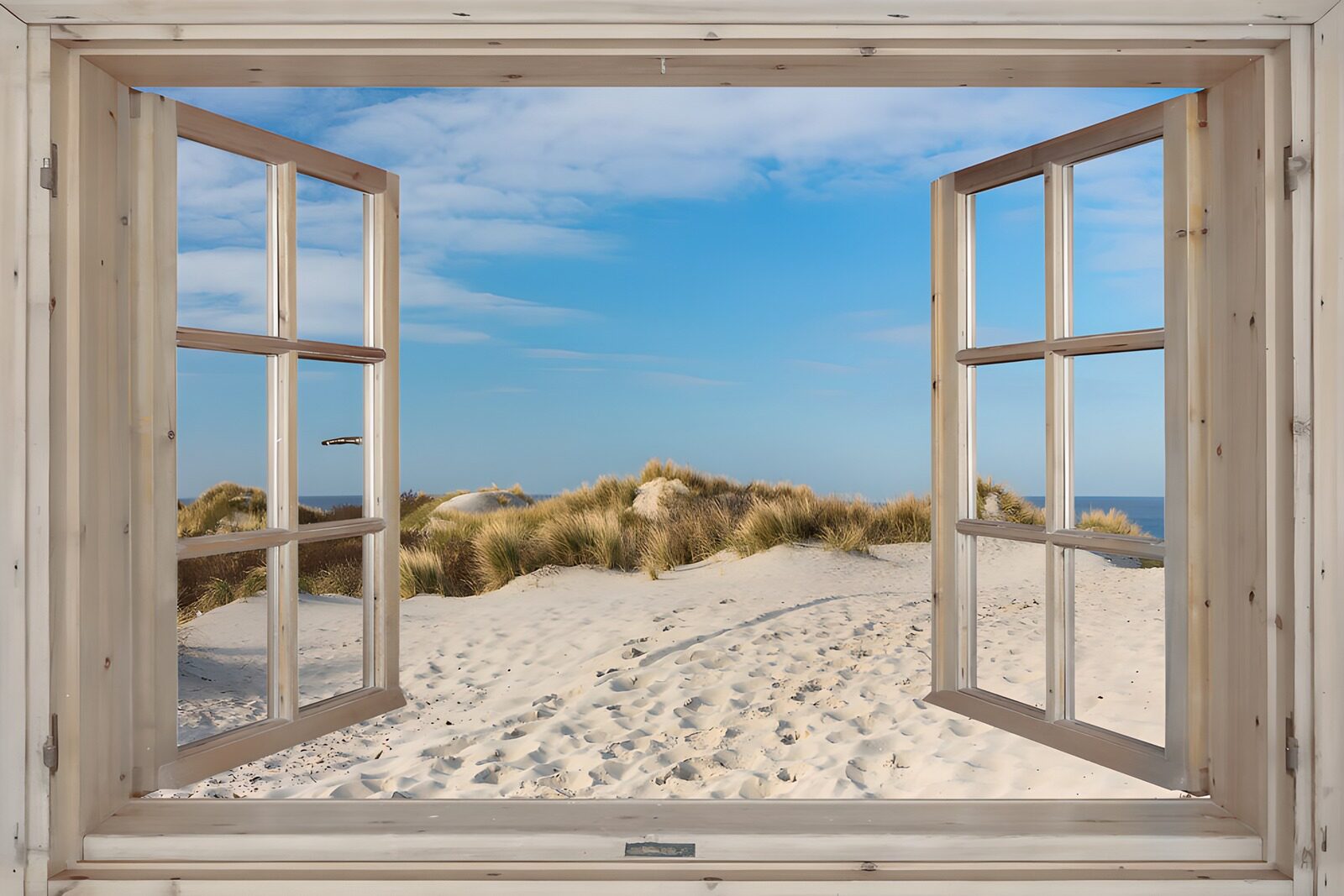 PDGIT9433154: Finestra aperta sulle dune e sul mare