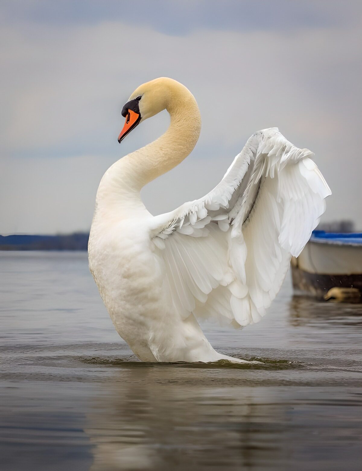 PDGIT1674884: Cigno reale sull’acqua ad ali spiegate